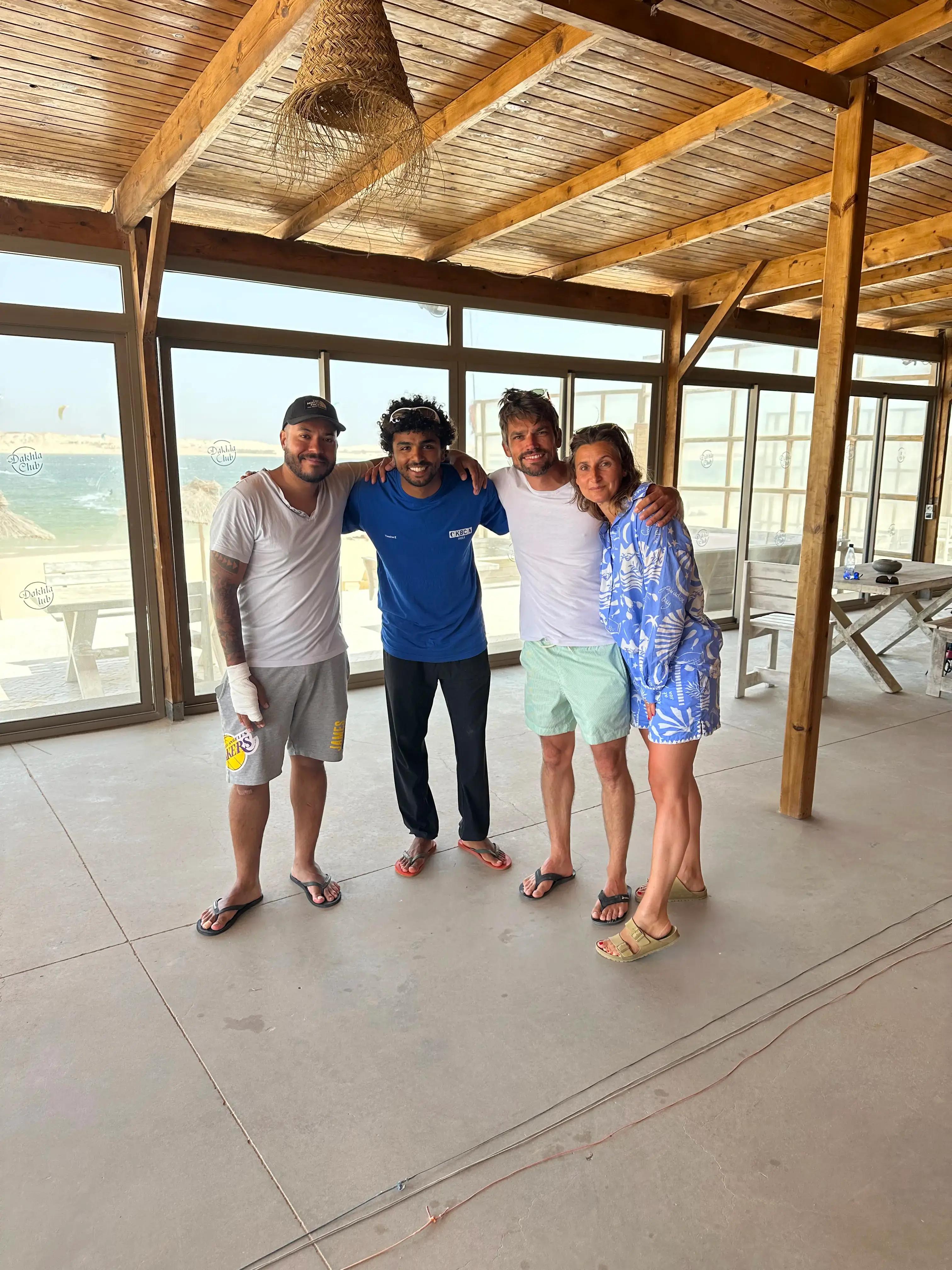 A vibrant photo capturing the fun and adventurous spirit of the Bluboarding community in Dakhla.