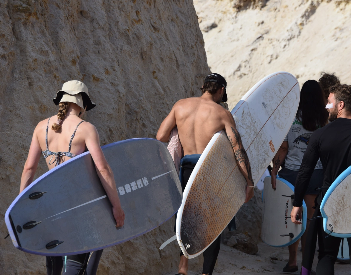 Bluboarding surf rental boards available on the main beach in Essaouira for all levels.